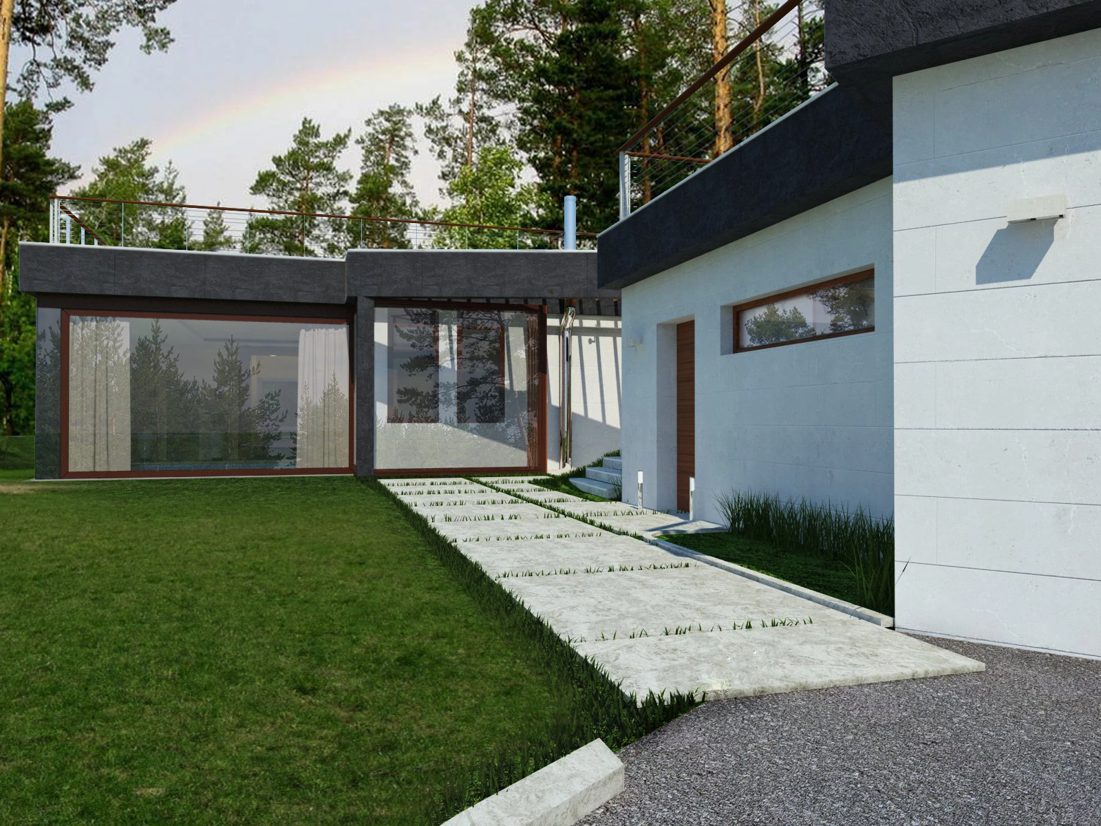 House in the Hill garden and glazed wing
