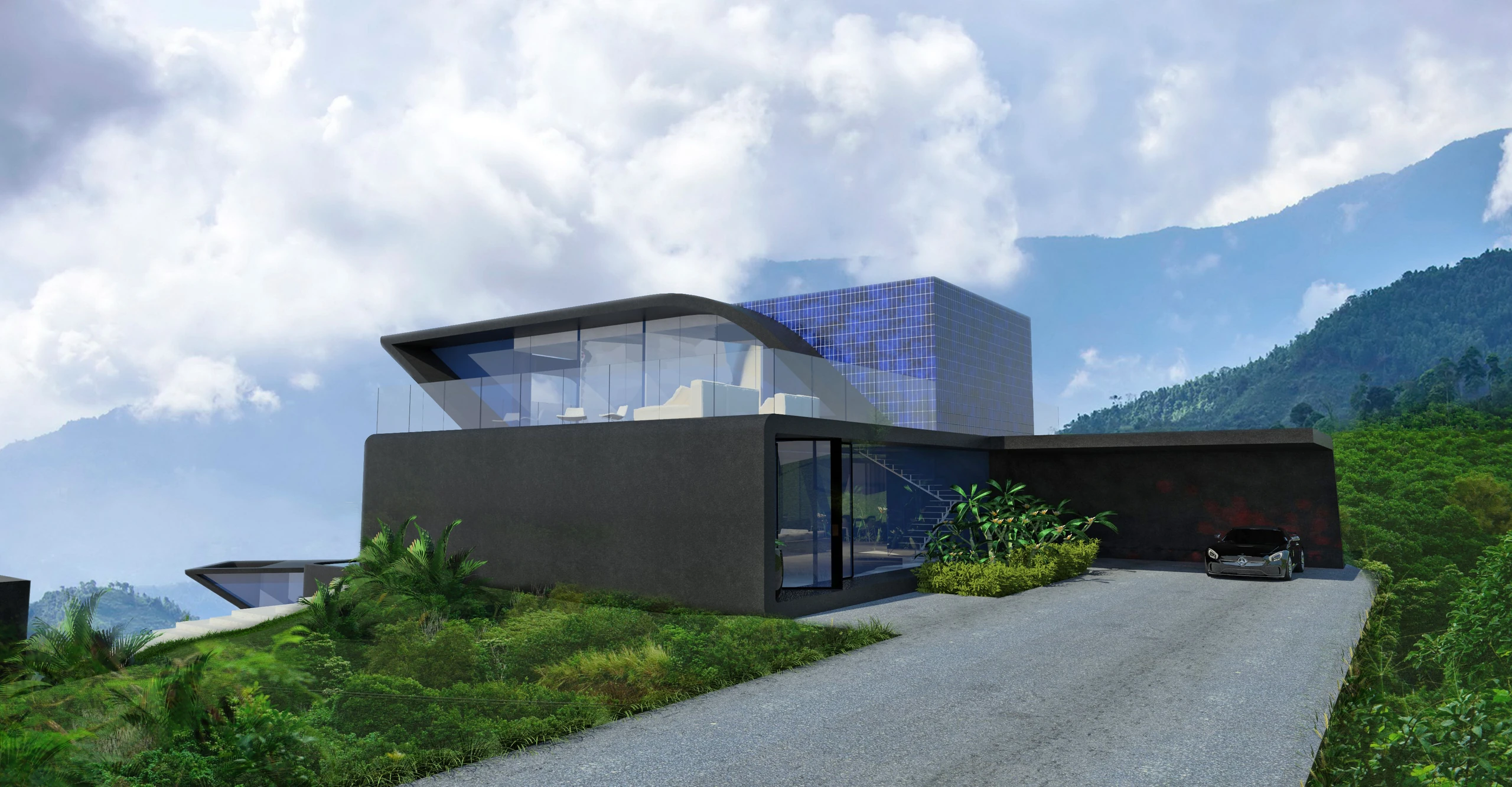 Alpha Villas entrance with car