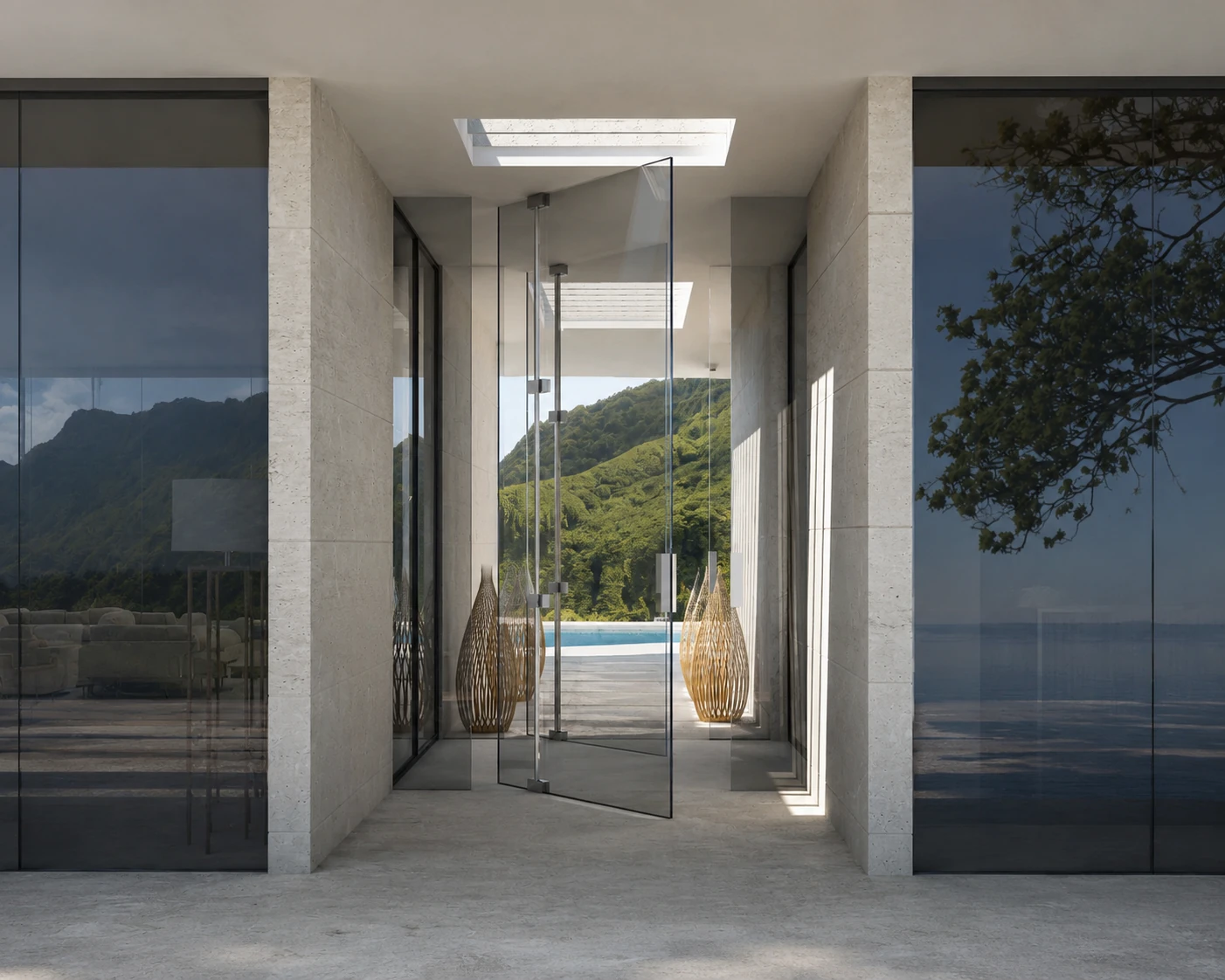 Villa Soul Samui glass entrance facing the mountains
